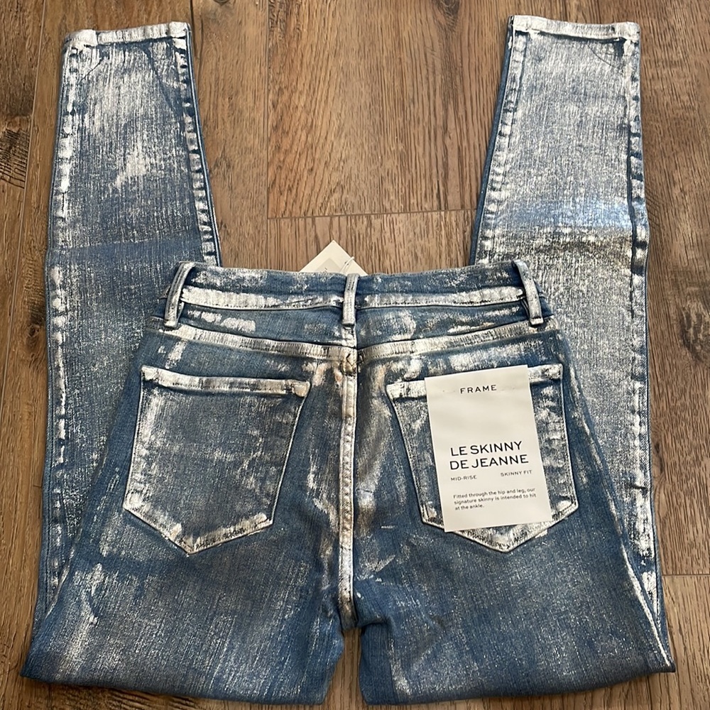 Frame Denim Le Skinny de Jeanne 27 silver metallic wash